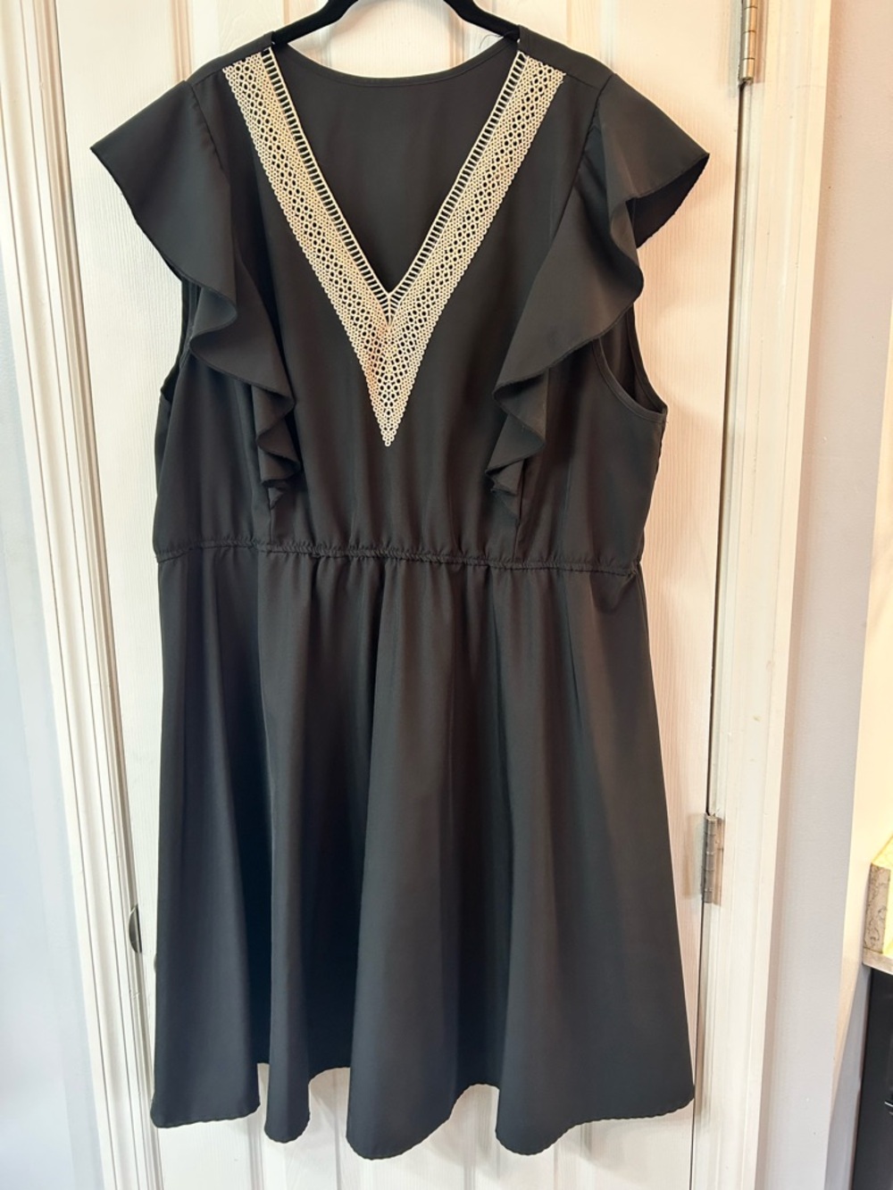 SHEIN Black Mini Dress with Cream Lace V-Neck